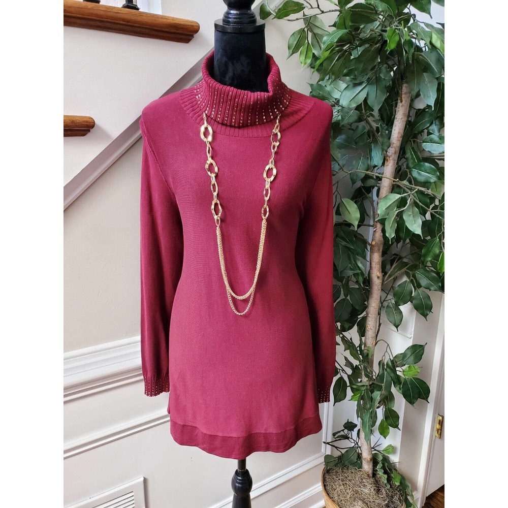 Alfani Women Solid Pink Rayon Long Sleeve Turtle Neck Casual Sweater Size Medium